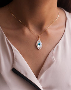 Evil Eye Charm Pendant – Marquise with Diamonds - STAC Fine Jewellery
