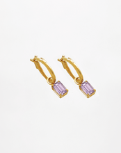 Load image into Gallery viewer, Rectangular Amethyst Dangling Hoops