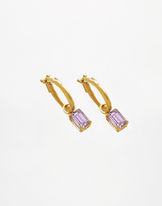 Rectangular Amethyst Dangling Hoops Set