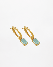 Load image into Gallery viewer, Rectangular Blue Topaz Dangling Hoops