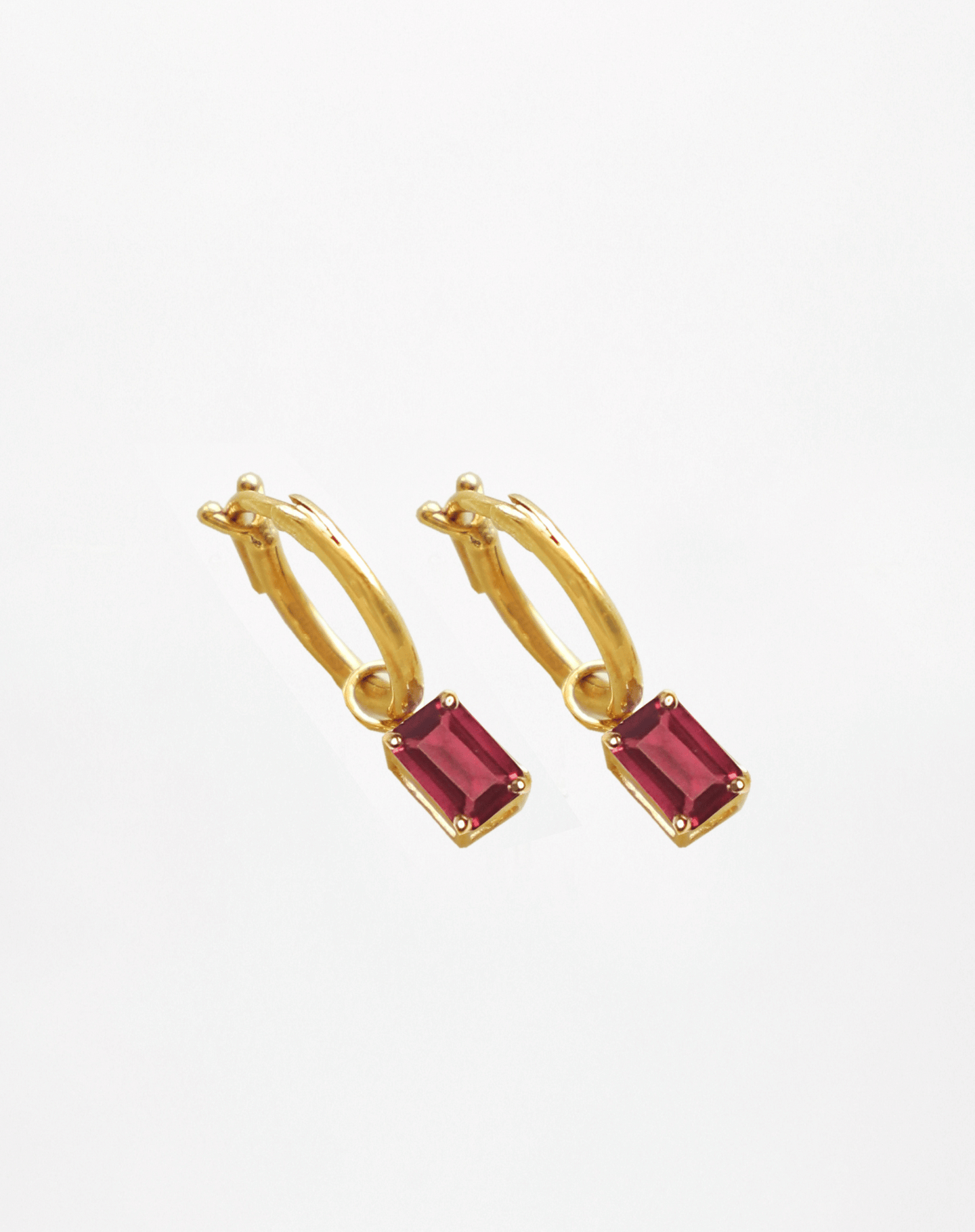 Rectangular Rhodolite Dangling Hoops Set
