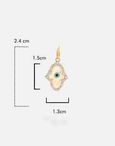 Evil Eye Charm Pendant - Hamsa Hand with Diamonds