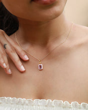 Load image into Gallery viewer, Emerald Cut Amethyst Lilac Enamel Pendant