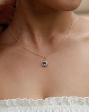 Load image into Gallery viewer, Pink Tourmaline Blue Enamel Pendant