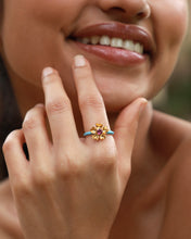 Load image into Gallery viewer, Bloom Pink Tourmaline Light Blue Enamel Ring