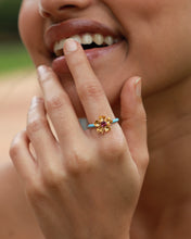 Load image into Gallery viewer, Bloom Pink Tourmaline Light Blue Enamel Ring