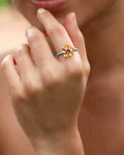 Load image into Gallery viewer, Bloom Pink Tourmaline Light Blue Enamel Ring