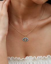 Load image into Gallery viewer, Light Blue Topaz Evil Eye Enamel Pendant