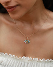 Load image into Gallery viewer, Light Blue Topaz Evil Eye Enamel Pendant
