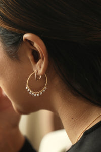 Lab Grown Diamond Cluster Hoop Chain Earrings..