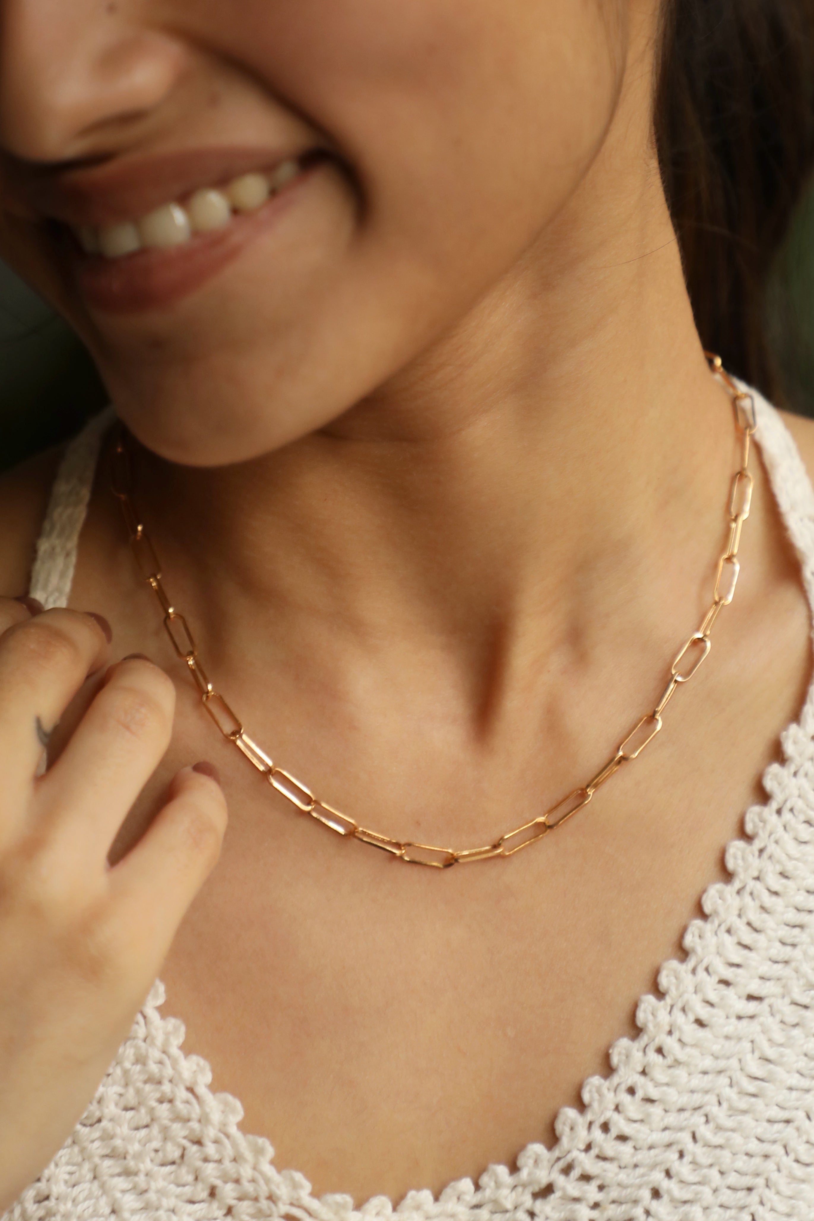 18K Rose Gold Paperclip Chain 22-Inch Necklace