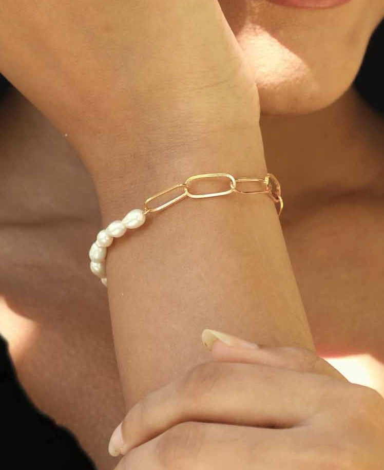 Half Paperclip Half Pearl Bracelet