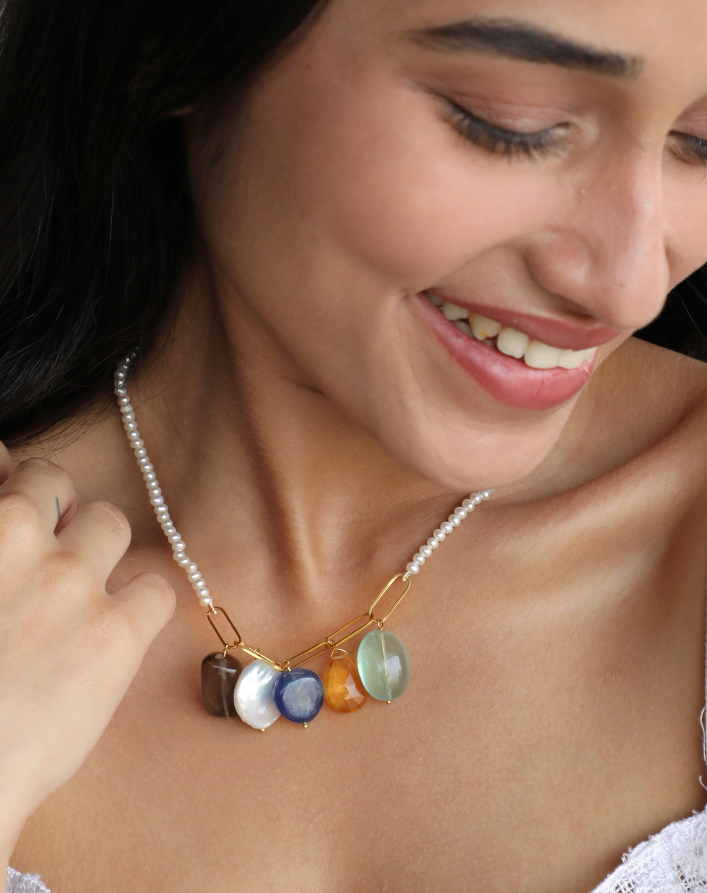 Coloured Stone Charm Necklace
