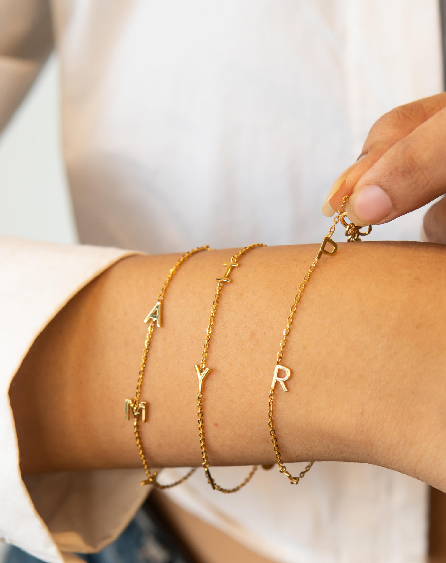 18KT Gold Scattered Name Bracelet, Buy Personalised Bracelets Online