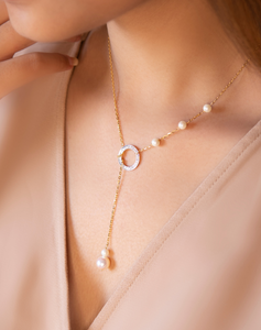 Pearl Circle Lariat Necklace - STAC Fine Jewellery