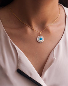 Evil Eye Charm Pendant - Round with Diamonds - STAC Fine Jewellery