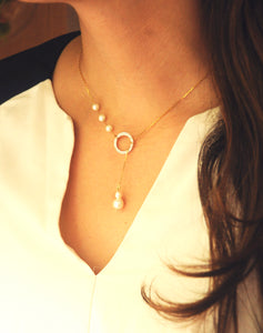 Pearl Circle Lariat Necklace - STAC Fine Jewellery