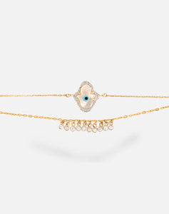 Hamsa Hand Evil Eye Bracelet with both Diamonds - STAC Fine Jewellery