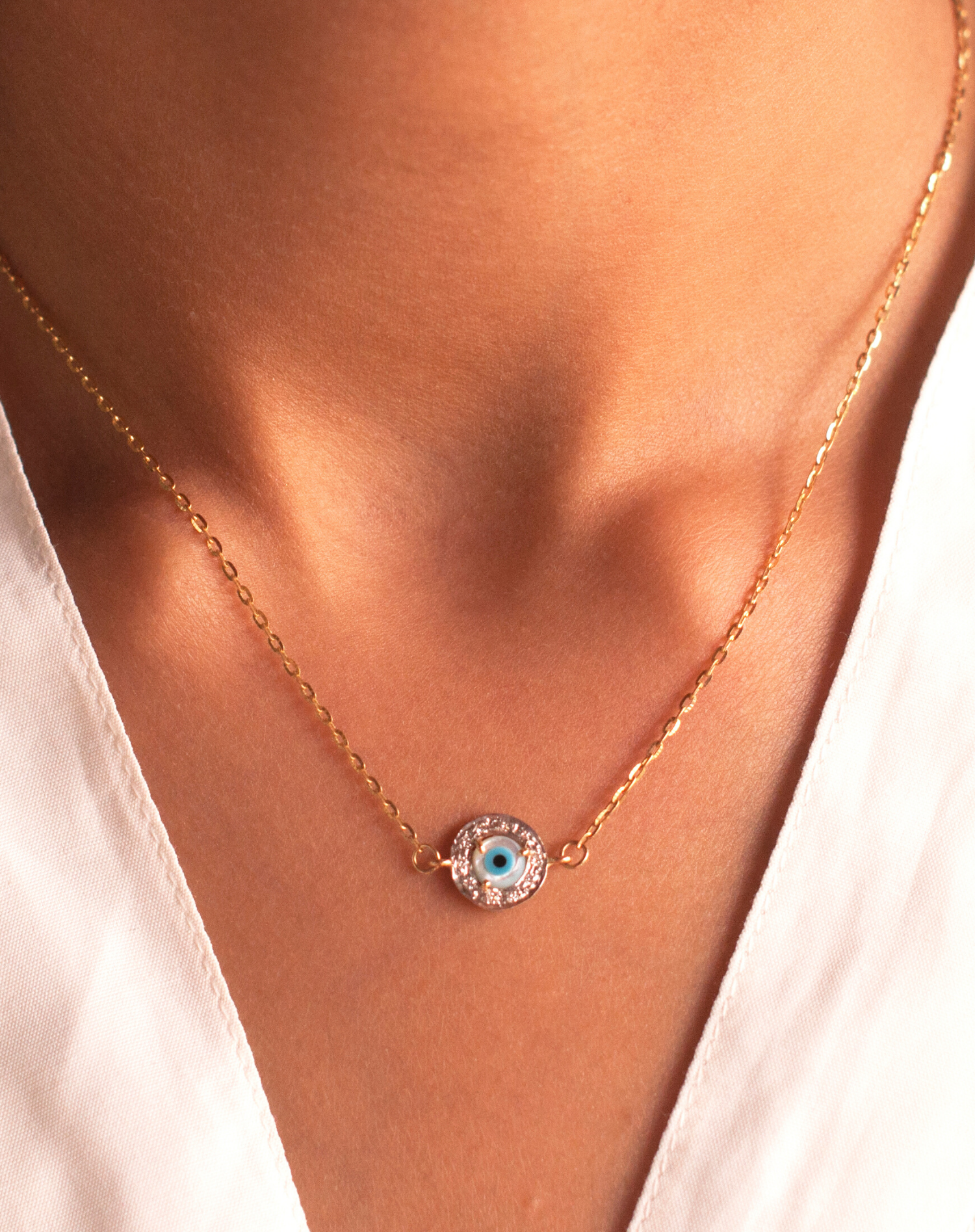 Diamond & Sapphire Simple Evil-Eye Pendant Necklace - Nuha Jewelers